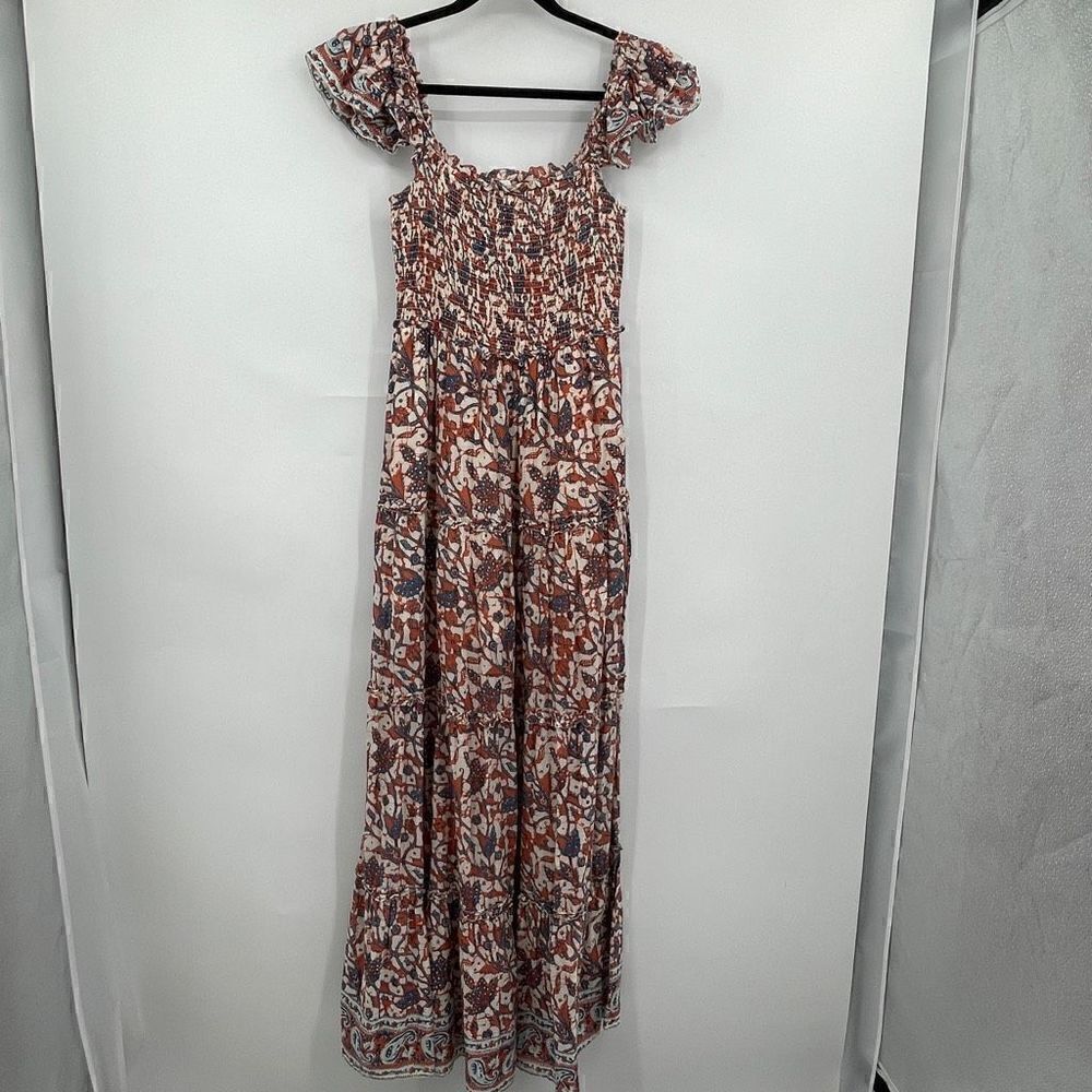 Love The Label Orange Floral Print Ruffle Long Evening Gown Dress Size Small